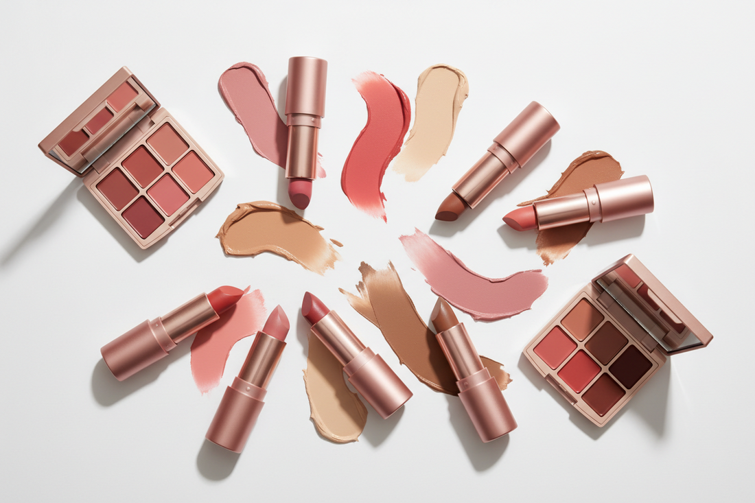Assorted matte lipstick shades in pink and nude tones for shade matching