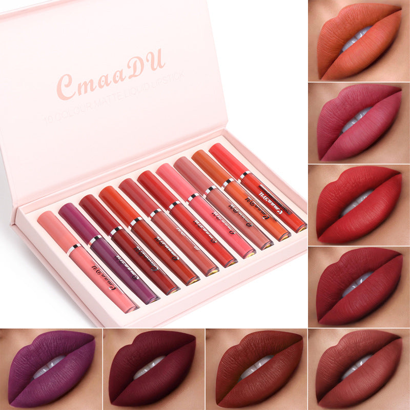 10PCS matte lipstick collection with multiple color shades