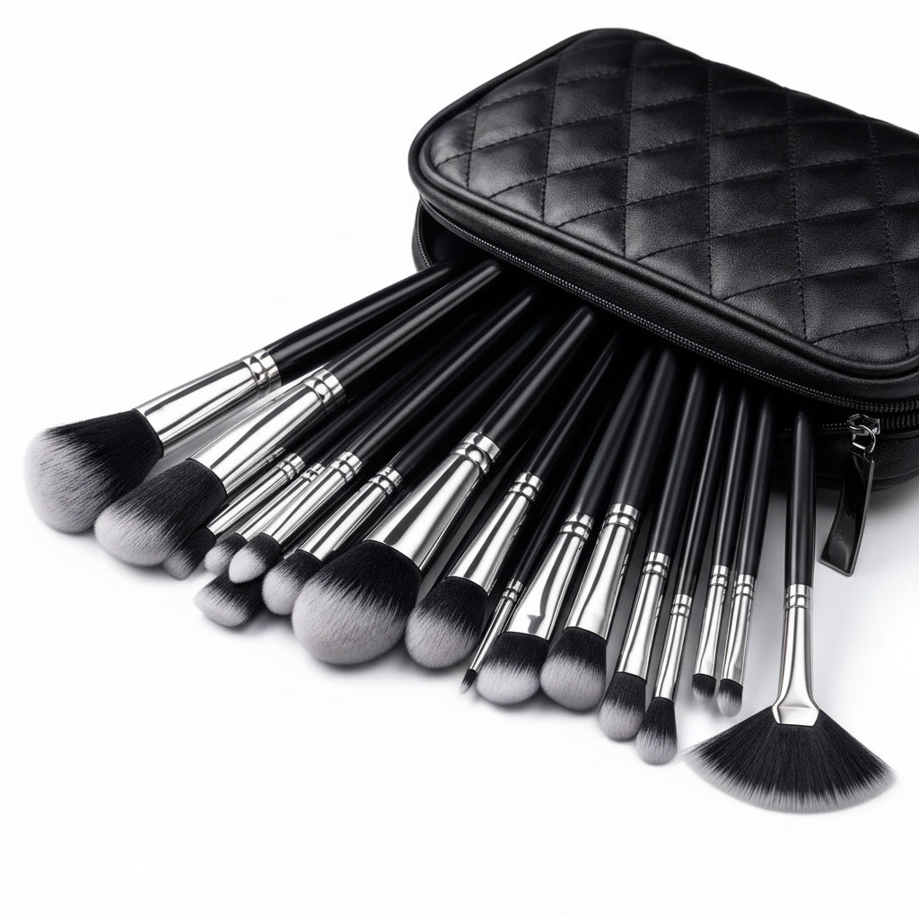 Glowrify Beauty 15PCS Makeup Brush Set With Pink Cosmetic Storage Bag