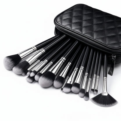 Glowrify Beauty 15PCS Makeup Brush Set With Pink Cosmetic Storage Bag