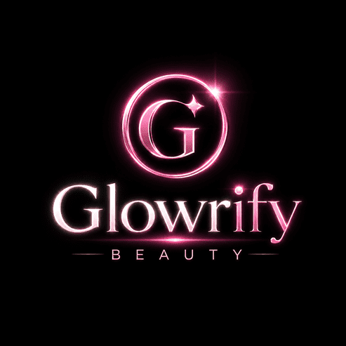 Glowrify Beauty logo with pink 'G' and text on a black background