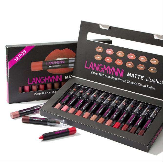 matte velvet lipstick makeup set 12pcs with smooth texture and rich color payoff