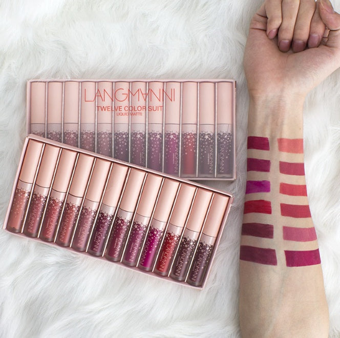 high pigment velvet lipstick set 12pcs with long lasting comfortable matte finish